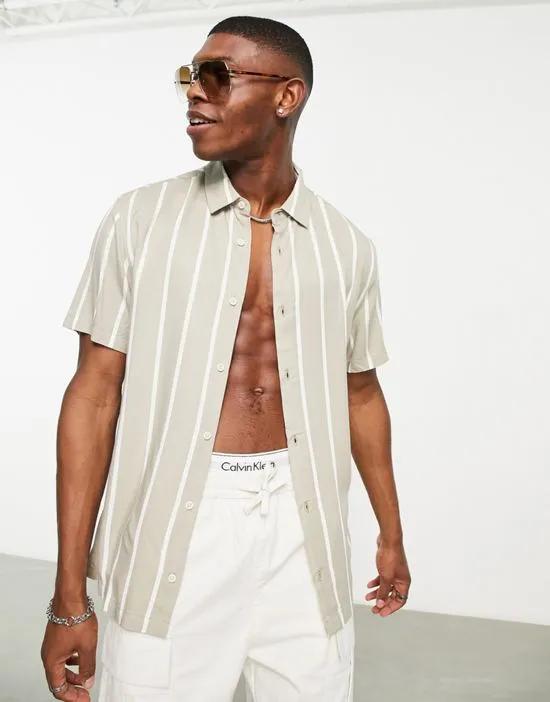 twill thin striped shirt in beige and white