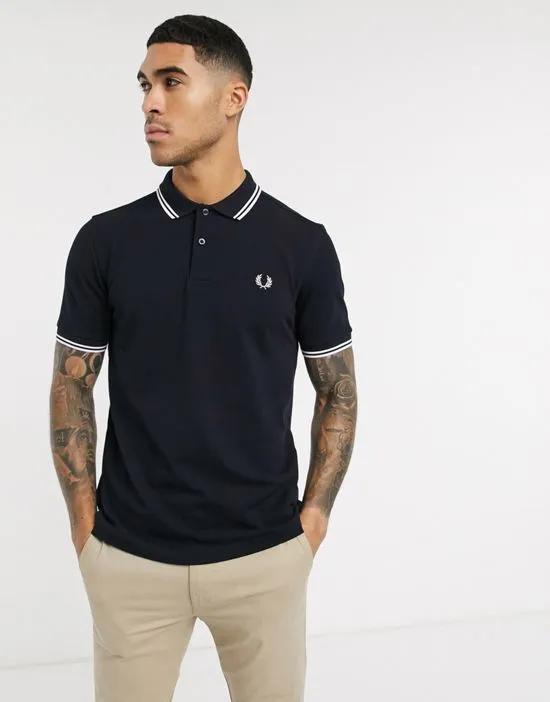 twin tipped logo polo in navy/white
