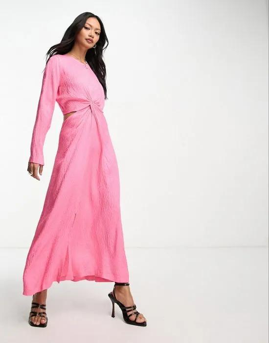 twist cut-out midi dress in pink