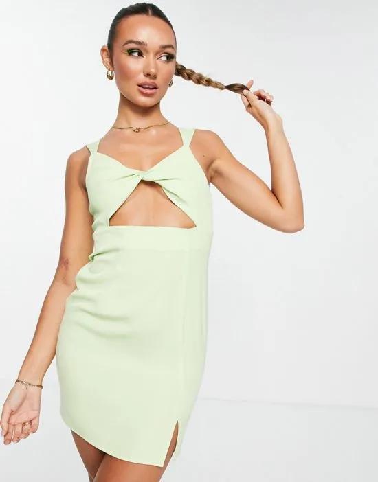 twist front cami dress in lime green