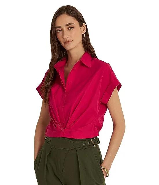 Twist-Front Cotton Broadcloth Shirt