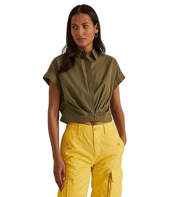 Twist-Front Cotton Broadcloth Shirt