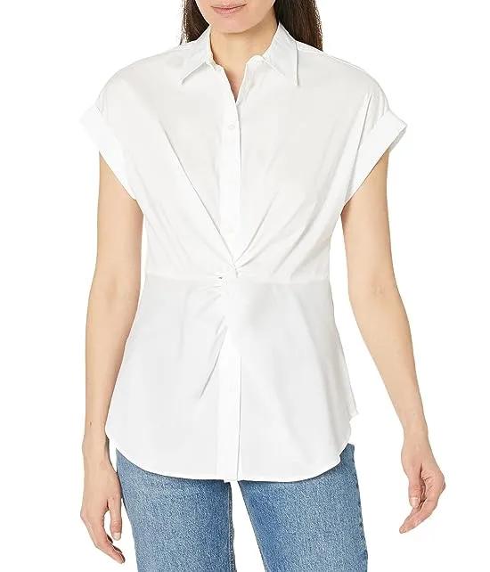 Twist-Front Cotton Short Sleeve Shirt