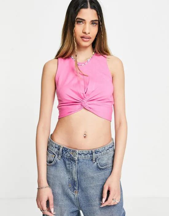twist front cropped top in pink
