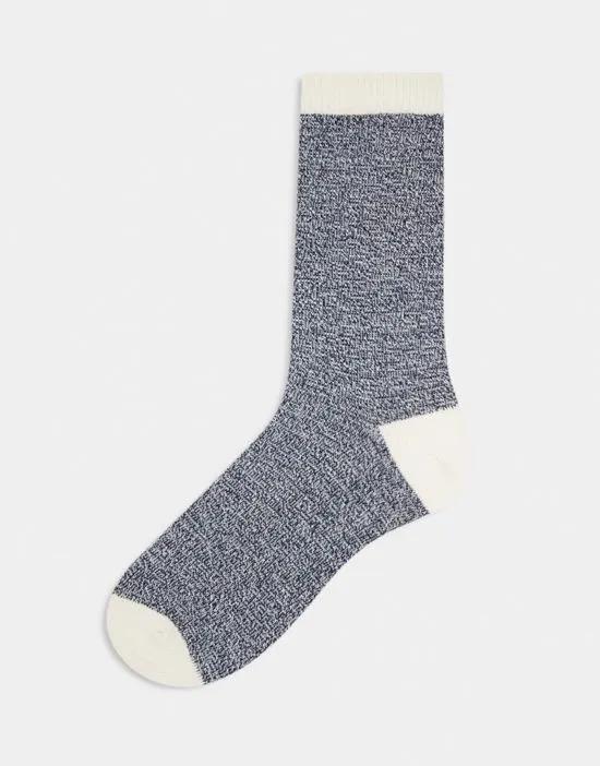twist ribbed socks in blue and off-white