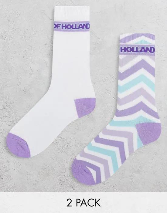 two pack socks in lilac and white zigzag and color block