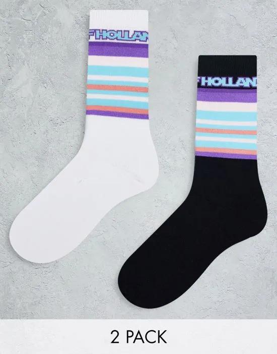 two pack striped socks in black and white