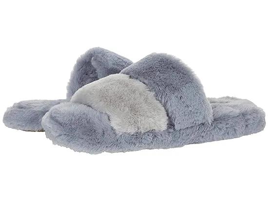 Two-Strap Scuff Slippers in Recycled Faux Fur