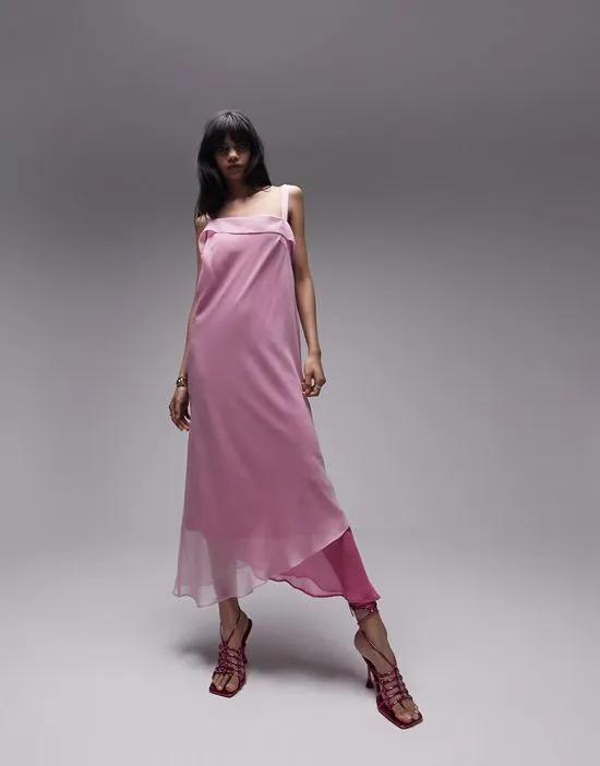 two-tone midi slip dress in blush pink