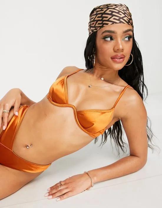 underwire bikini top in high shine copper