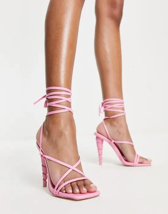Unicorn heeled sandals with statement twist heel in pink