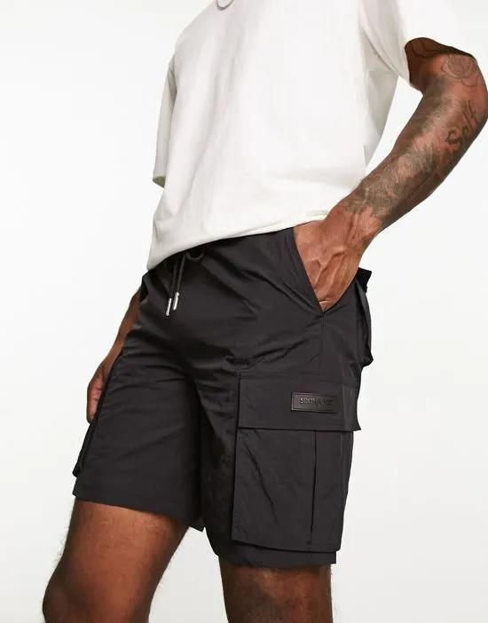 utility cargo shorts in black