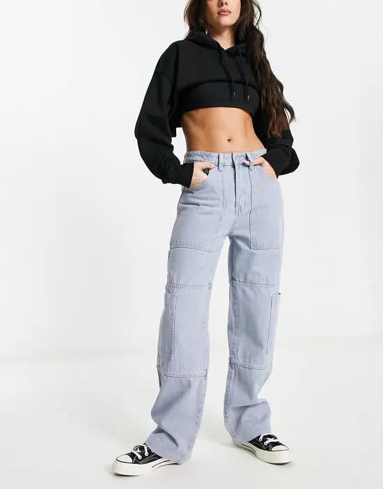 utility straight leg jeans in light wash