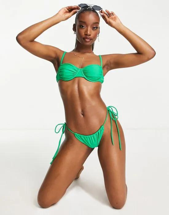 V high leg bikini bottom in green