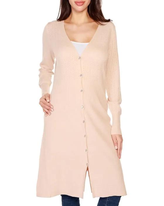 V-Neck Button-Front Duster Cardigan