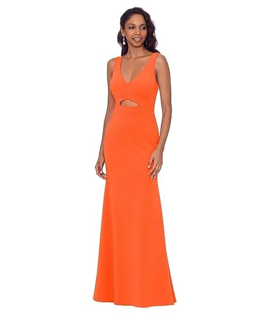 V-Neck Crepe Gown w/ Front Cutout