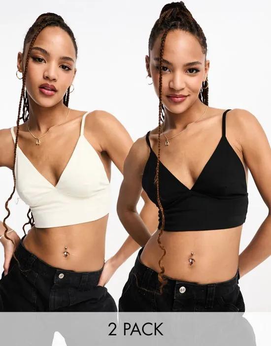 v neck crop top 2 pack in cream and black