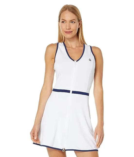 V-Neck Dress with Contrast Binding & Zipper Front