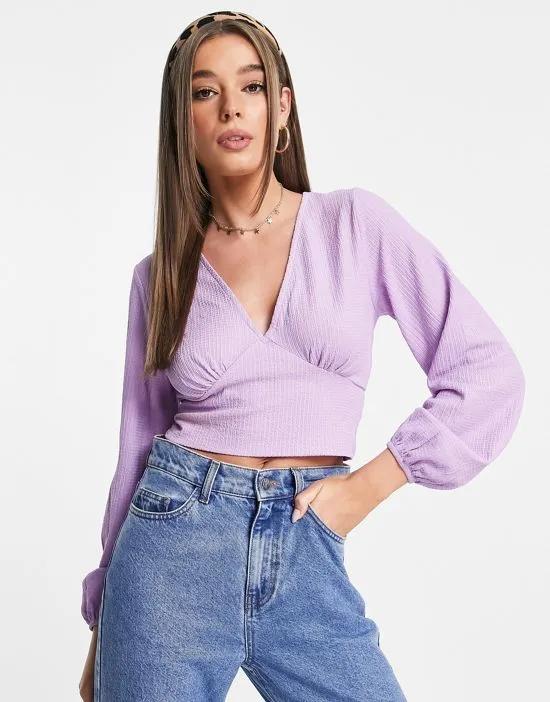 v neck long sleeve top in lilac
