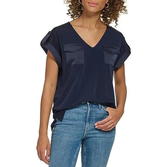 V-Neck Short Sleeve with Woven Trim