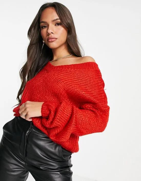 v neck sweater in red