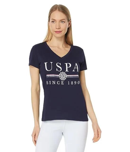 V-Neck USPA Medallion Graphic Tee Shirt