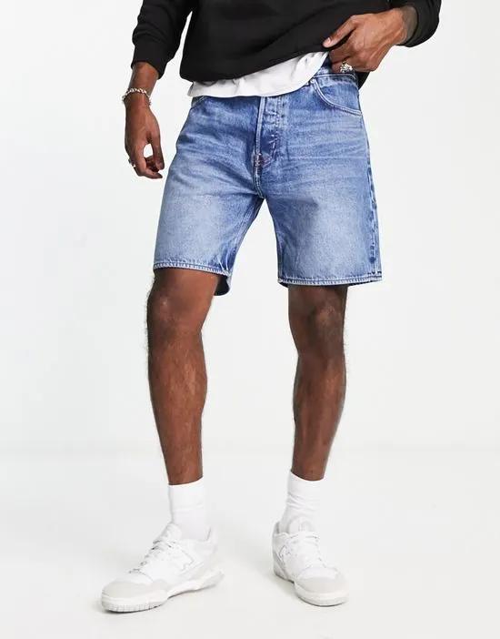 vacant straight fit shorts in mid blue