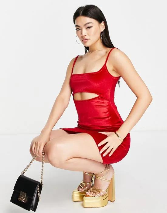 velvet cut out cami dress in red