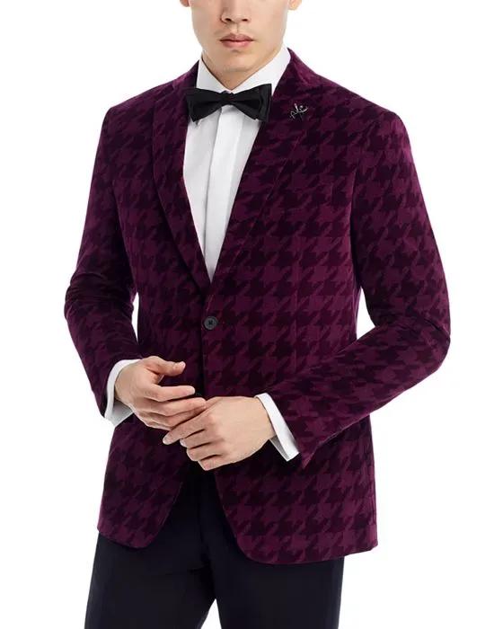 Velvet Dogtooth Print Slim Fit Jacket