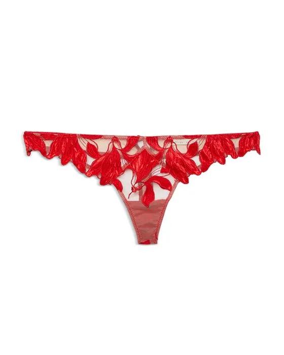 Velvet Lily Embroidery Thong