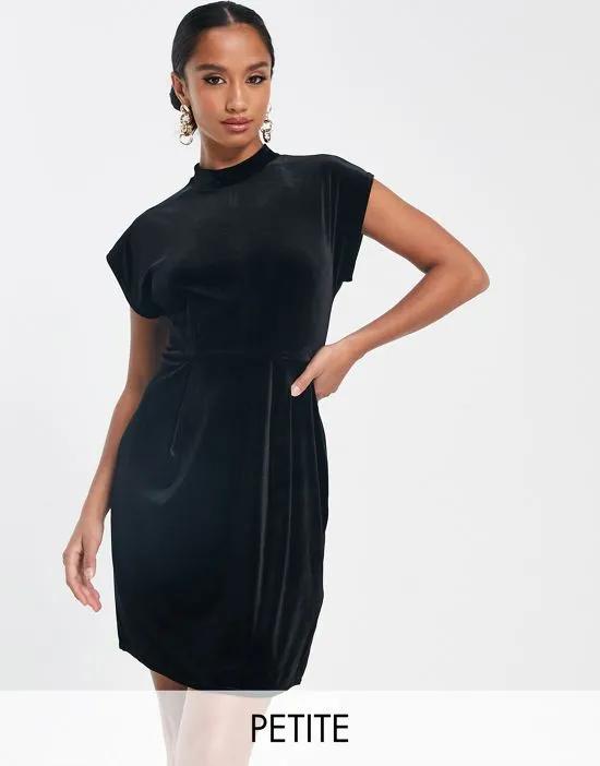 velvet mini dress in black