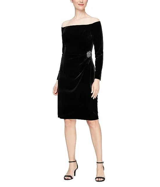 Velvet Short Off-the-Shoulder Sheath Dress