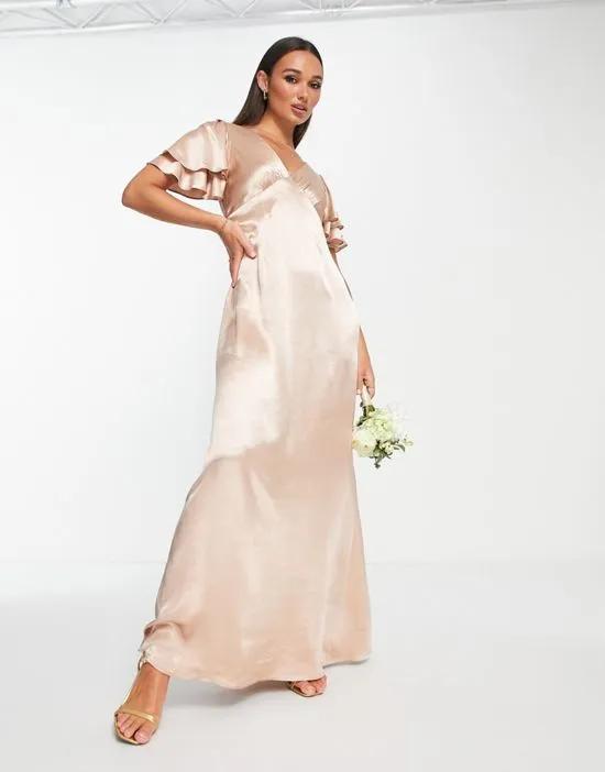 vera blend bridesmaid heart cut out back midi dress in blush - LPINK