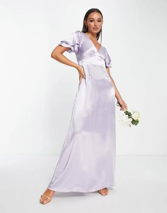 vera blend bridesmaid heart cut out back midi dress in lilac - LILAC
