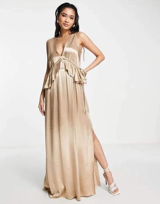 vera blend bridesmaid ruffle peplum dress in gold - NAVY