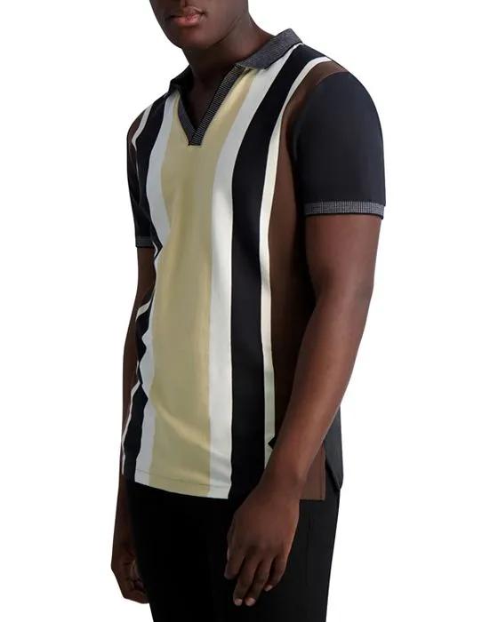 Vertical Stripe V Neck Slim Fit Polo Shirt