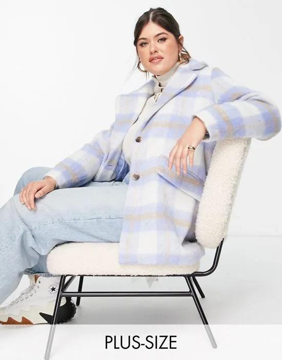Vila Curve coat in lilac and beige plaid 