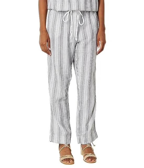 Villa Stripes Double Cotton Crop Drawstring Pants with Pockets