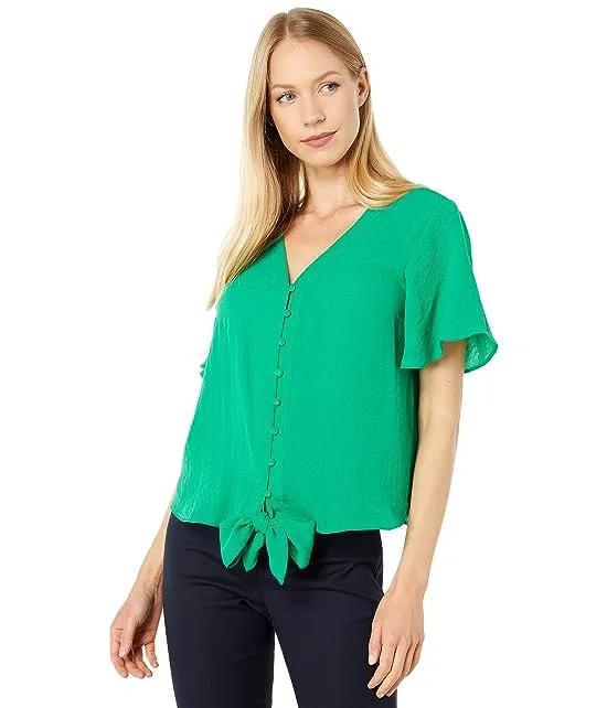 Vince Camuto Short Sleeve Button-Down Tie Front Blouse