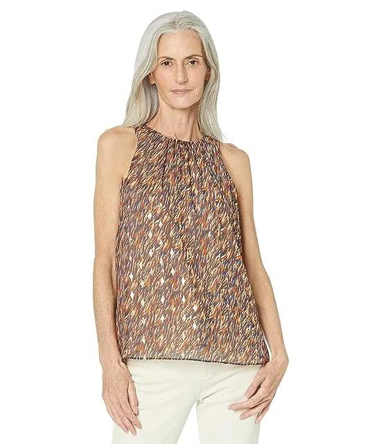 Sleeveless Shell Blouse with Rouched Neck