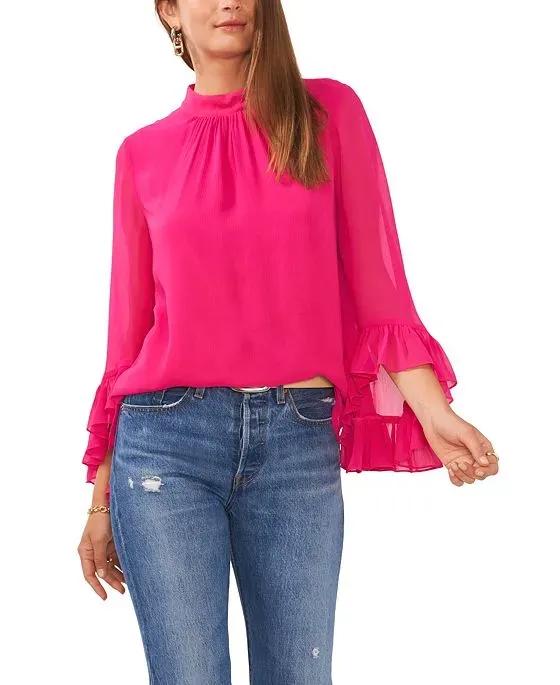 Vince Camuto Women's Mock Neck Blouse with Dramatic Sleeves