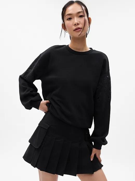 Vintage Soft Eyelet Sleeve Cropped Sweatshirt