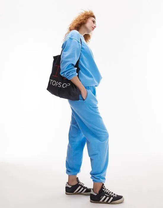 vintage wash oversized cuffed sweatpants in blue - part of a set