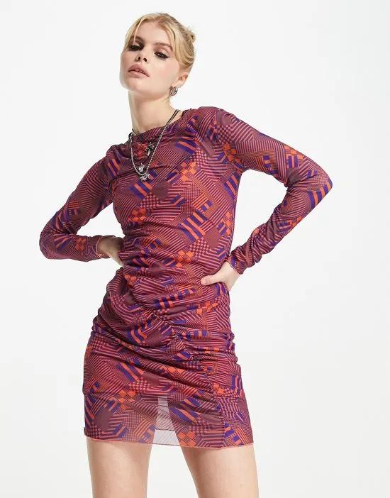 Violet Romance mesh mini dress in geometric print