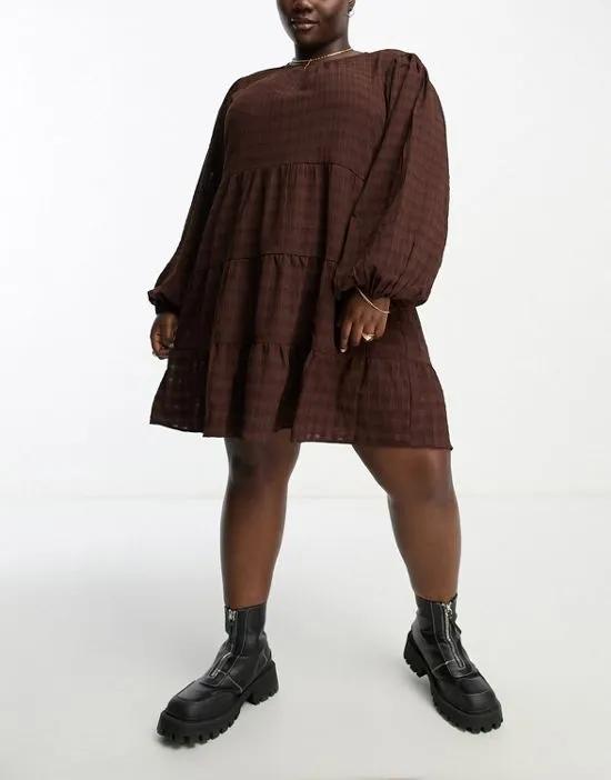 Violet Romance Plus smock tiered mini dress in chocolate brown
