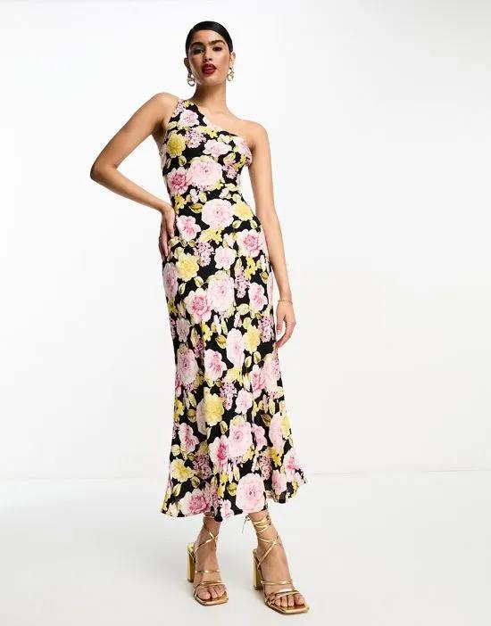 viscose one shoulder midi dress in floral print