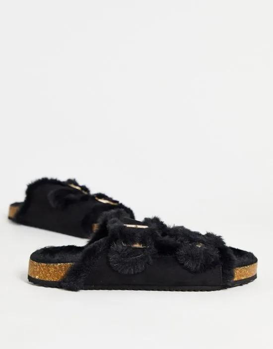 vivian black double buckle slipper