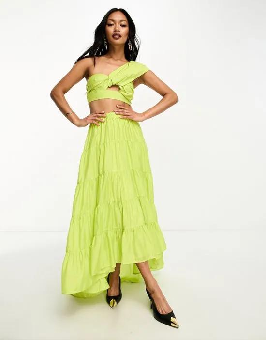 voile tiered maxi skirt with high low hem in green - part of a set