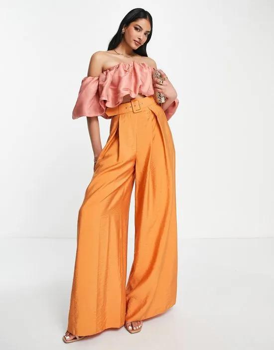 volume ruffle off shoulder occasion top in pink