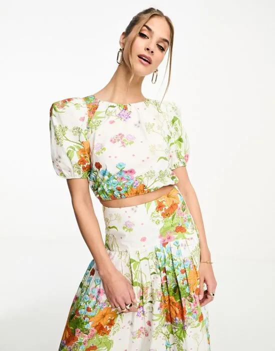 volume sleeve blouse in tropical floral - part of a set